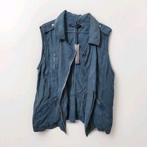 NWT Max Jeans Women Sleeveless Full Zipper  Vest‎ Moto Style Size M  Blue